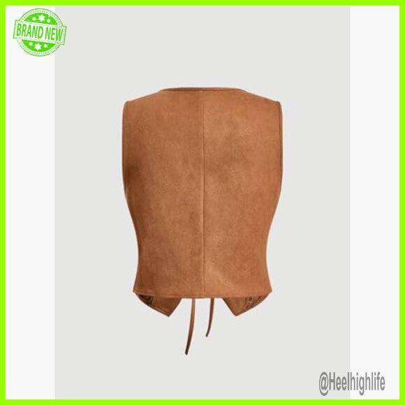 Plus Size Faux Suede Vest Sleeveless Tie Front Cardigan Jacket - Picture 2 of 3